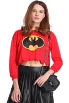 Romwe Romwe Batman Print Toothed Black Red Sweatshirt