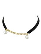 Romwe Pu Leather Pearl Choker Necklace
