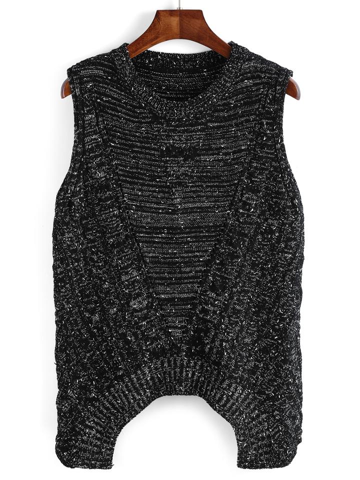 Romwe Asymmetrical Black Sweater Vest