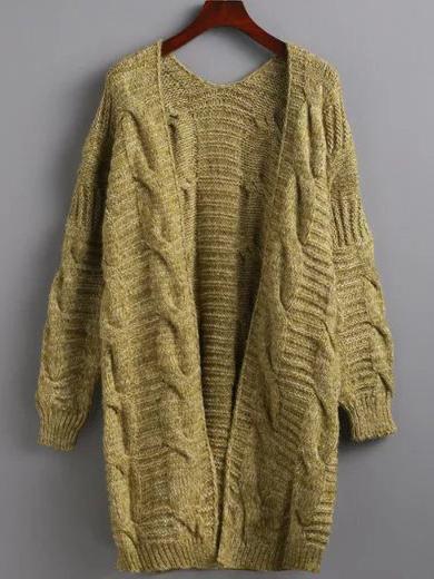 Romwe Green Cable Knit Long Coat