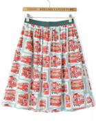 Romwe Red Elastic Waist Bus Print Skirt