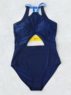 Romwe Cutout Front Open Back One-piece Swimwear