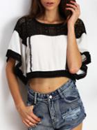 Romwe Contrast Lace Crochet Crop T-shirt