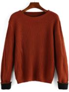 Romwe Women Contrast Cuff Rust Sweater