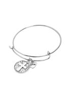 Romwe Silver Cross Relief Charm Expandable Bangle