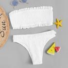 Romwe Frill Trim Smocked Bandeau Bikini Set