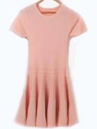 Romwe Short Sleeve Knit Pleated Pink Dress