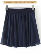 Romwe Navy Elastic Waist Pleated Chiffon Skirt