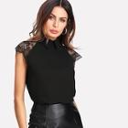 Romwe Lace Cap Sleeve Collared Blouse