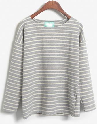 Romwe Light Grey And White Striped Oversized Shirt