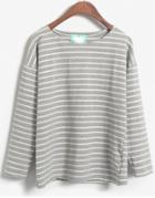 Romwe Light Grey And White Striped Oversized Shirt