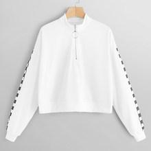 Romwe Contrast Checkered Panel Quarter Zip Sweatshirt