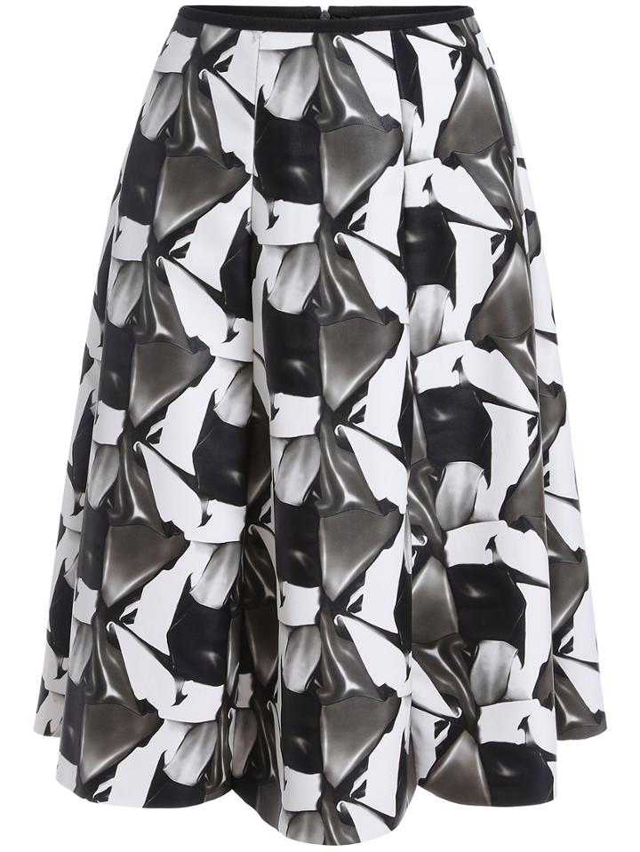 Romwe Elastic Waist Flower Print Pu Skirt