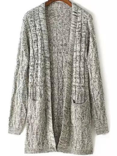Romwe Cable Knit Pockets Grey Cardigan