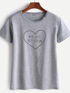 Romwe Heart And Letter Print Tee