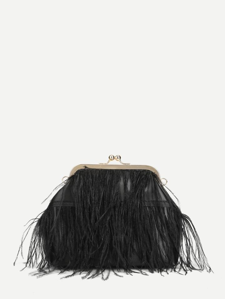 Romwe Feather Decorated Kisslock Wallet
