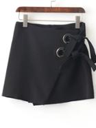 Romwe Black Eyelet Lace Up Back Zipper Skirt