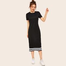 Romwe Contrast Striped T-shirt Midi Dress