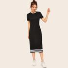 Romwe Contrast Striped T-shirt Midi Dress