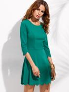 Romwe Green Half Sleeve Slim A-line Dress
