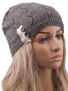 Romwe Contrast Lace Buttons Eyelet Grey Sweater Hat