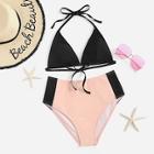 Romwe Two Tone Halter Bikini Set
