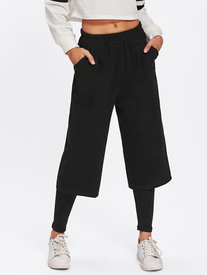 Romwe Elastic Waist 2 In 1 Pants