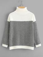 Romwe High Neck Color Block Knit Sweater