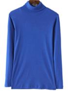 Romwe Turtleneck Long Sleeve Blue T-shirt