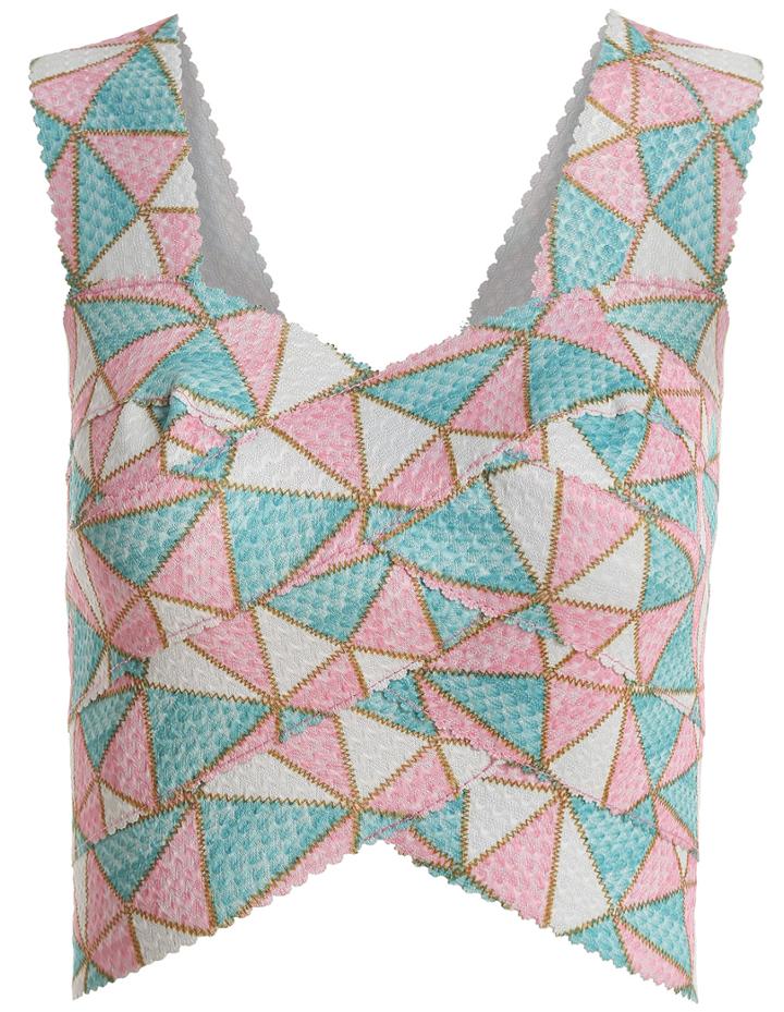 Romwe Dip Hem Geometric Print Crop Tank Top