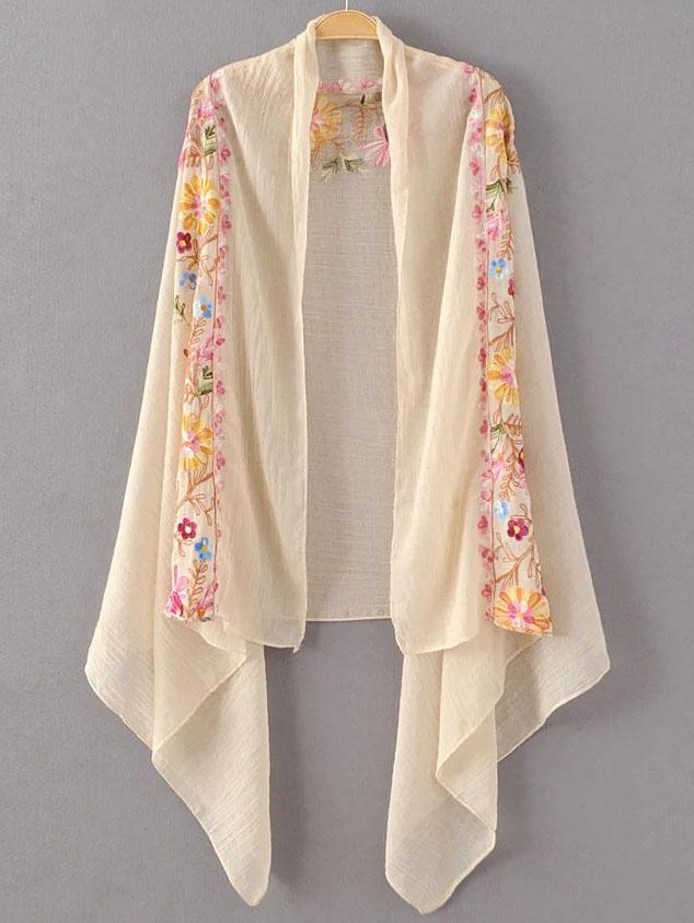 Romwe Beige Flower Embroidery Vintage Scarf