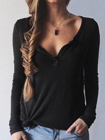 Romwe Black Long Sleeve Casual Knitwear