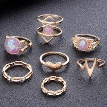 Romwe Gemstone Layered Ring Set 7pcs