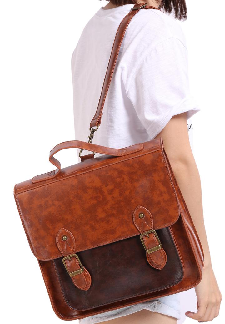 Romwe Coffee Vintage Buckle Pu Bag