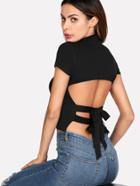 Romwe Tied Open Back Fitted T-shirt