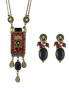 Romwe Ethnic Vintage Style Atgold Long Pendant Necklace Stud Earrings Indian Jewelry Set