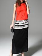Romwe Orange Black Split Maxi Dress