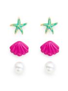 Romwe Starfish And Scallop Design Stud Earring Set