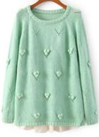 Romwe Twisted Ball Embellished Green Sweater