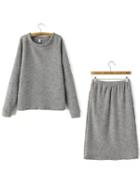 Romwe Round Neck Loose Grey Top With Skirt