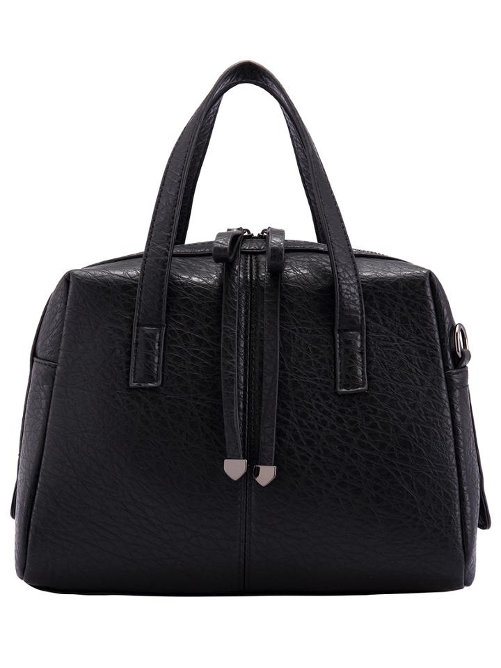Romwe Black Zippers Pu Bag