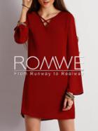 Romwe Burgundy Hollow Out Neck Shift Dress