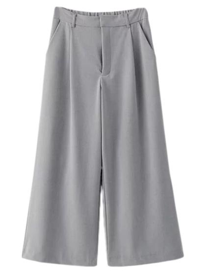 Romwe Grey Pockets Elastic Waist Wide Leg Pants