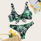 Romwe Tropical Print Tie Front Bikini Set