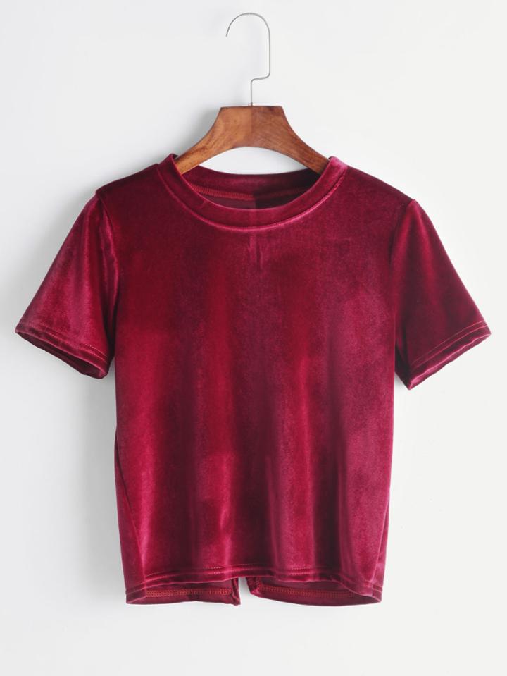 Romwe Red Split Back Velvet T-shirt