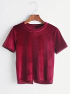 Romwe Red Split Back Velvet T-shirt