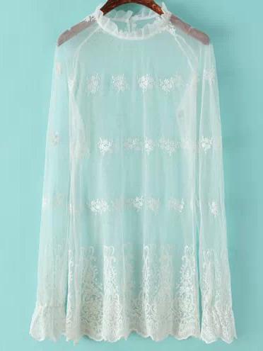 Romwe Sheer Mesh Lace Blouse