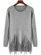 Romwe Long Sleeve Fringe Grey Sweater