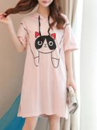 Romwe Cat Print Hooded Dress