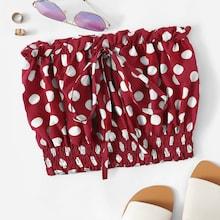 Romwe Plus Polka Dot Knot Shirred Tube Top